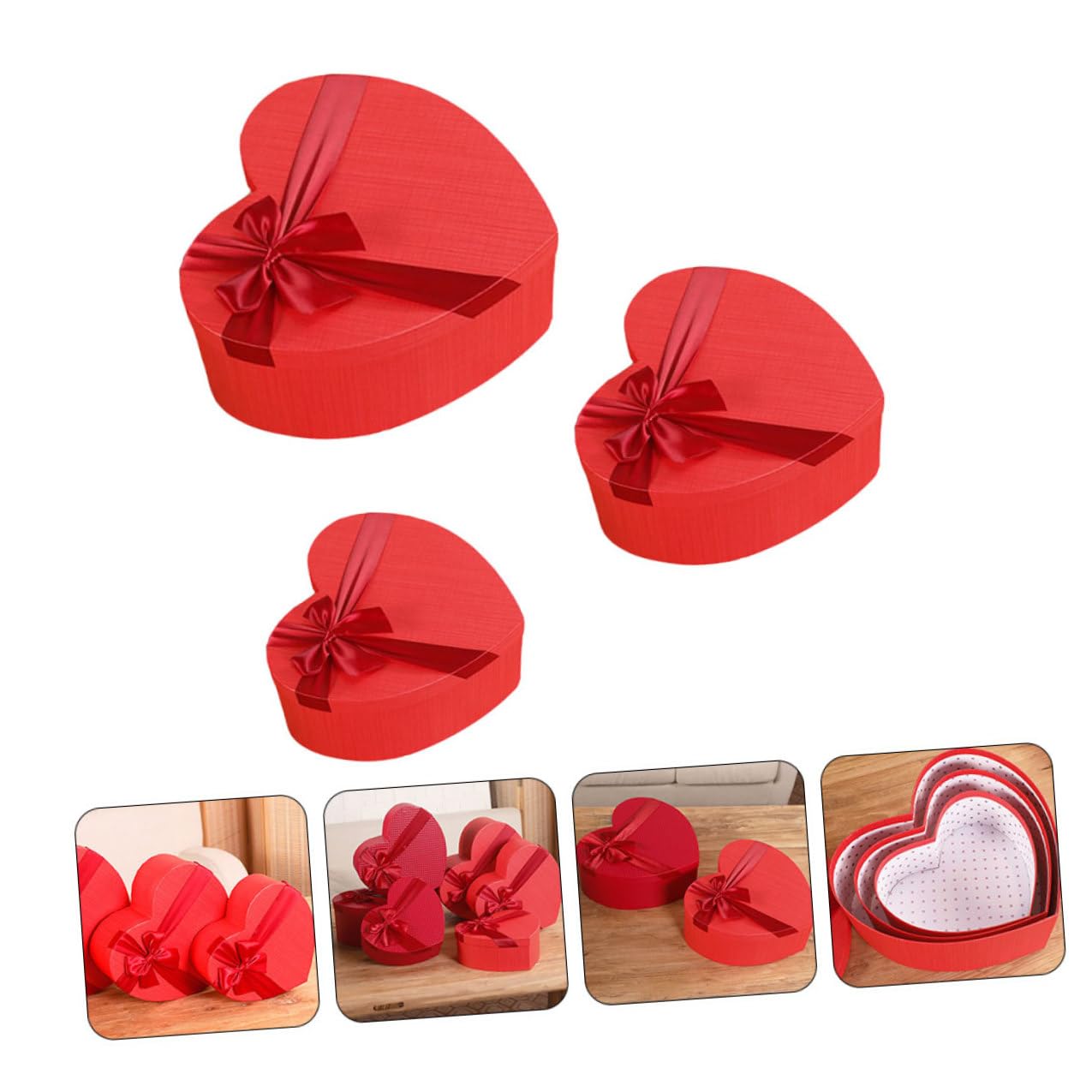 PAMINGONO Herzförmige Geschenkbox 3 Stück Rot mit Schleife Valentinstag Süßigkeitenbehälter Aufbewahrungsbox Verpackungsschachtel