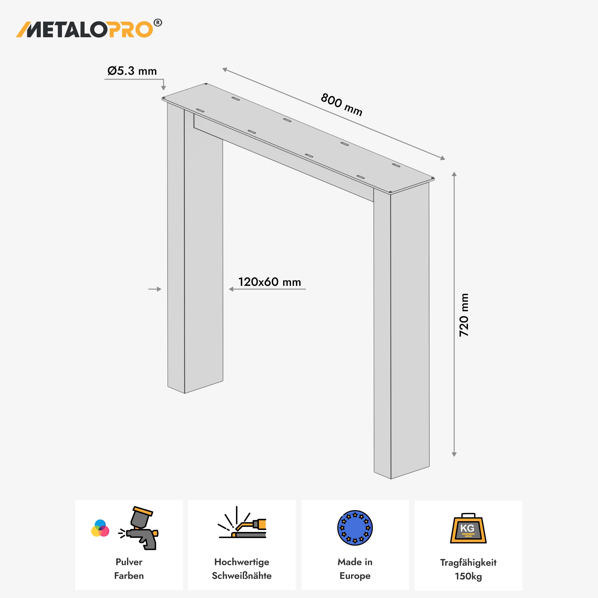 2 Stück Tischbeine-Metall Extreme Schwarz 72cm – Tischkufen