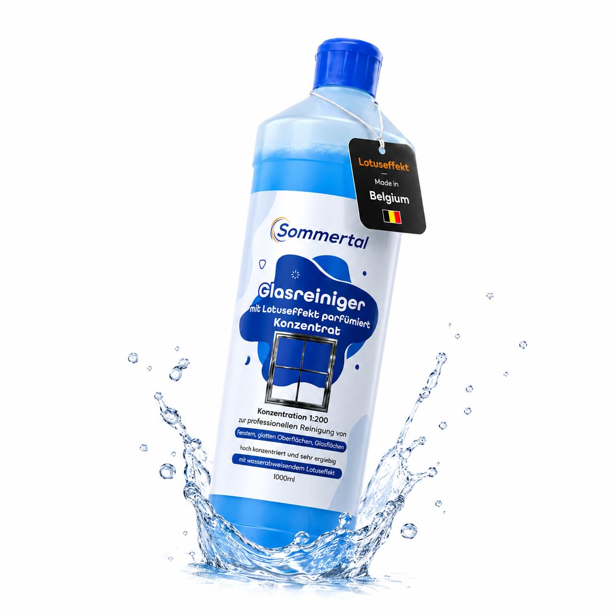 Sommertal Glasreiniger Konzentrat mit Lotuseffekt - 1000ml ergibt 200L | Fensterreiniger Konzentrat | Scheibenreiniger Konzentrat | Reinigungsmittel für Fenster, Glas & Spiegel