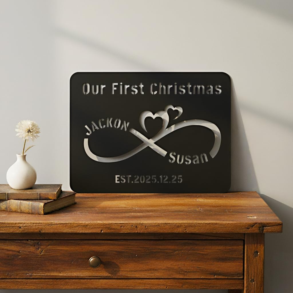Personalized LED Infinity Sign, Wooden and Metal Valentine's day gifts for him or her, 7-Color Night Light with Custom Names, Romantic Couples Gift (Metal-Infinity Sign)