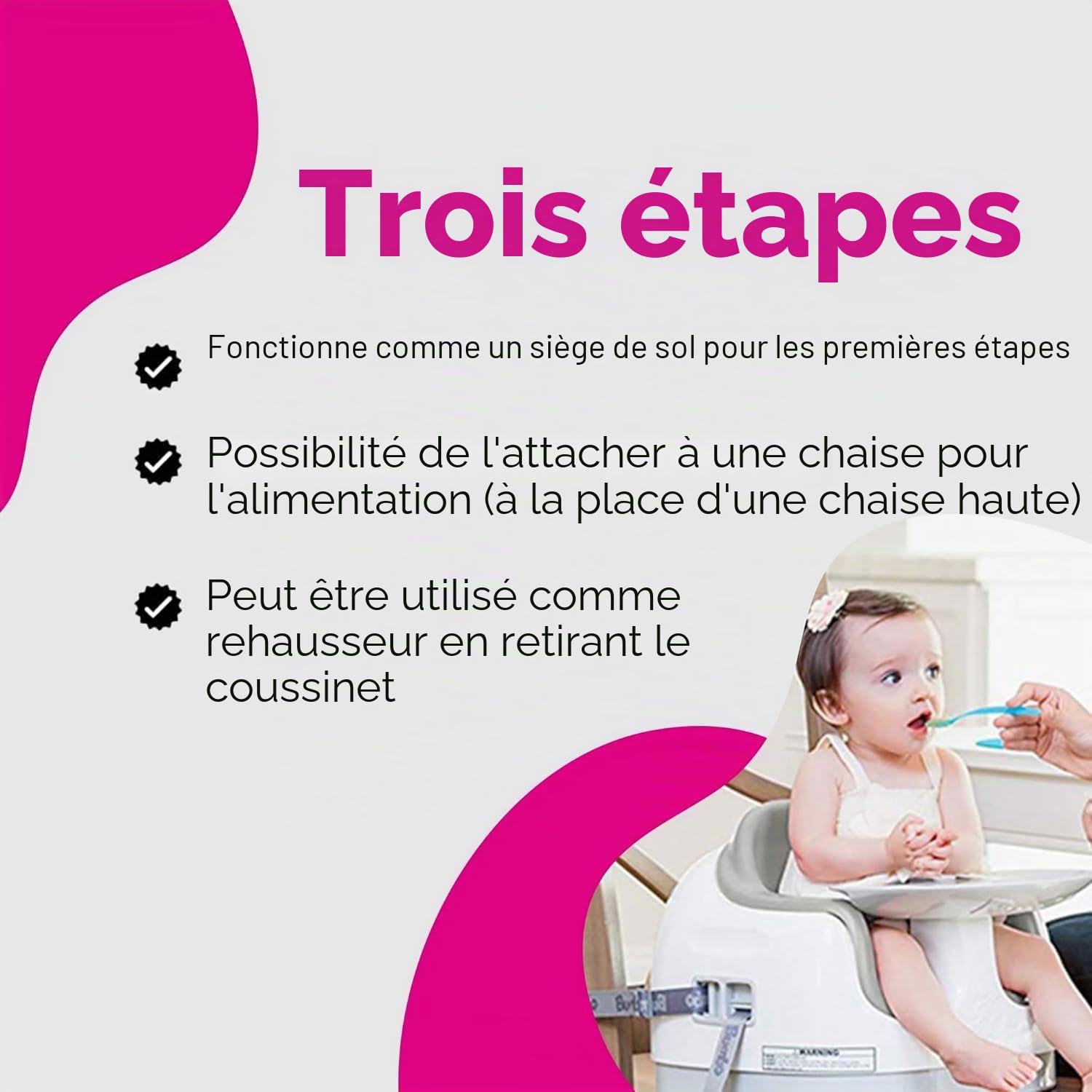 Bumbo Rehausseur avec plateau amovible pour chaise de salle à manger avec harnais de sécurité pour les tout-petits et bébés de 6 à 36 mois - Multifonction - Taupe