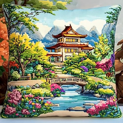 ANSIWEIGO Juego de cojines de nudos para anudar uno mismo, 43 x 43 cm, juego de anudados para niños y adultos, lienzo impreso, gancho de nudos, cojín de sofá 3D, decoración del hogar, parque de la