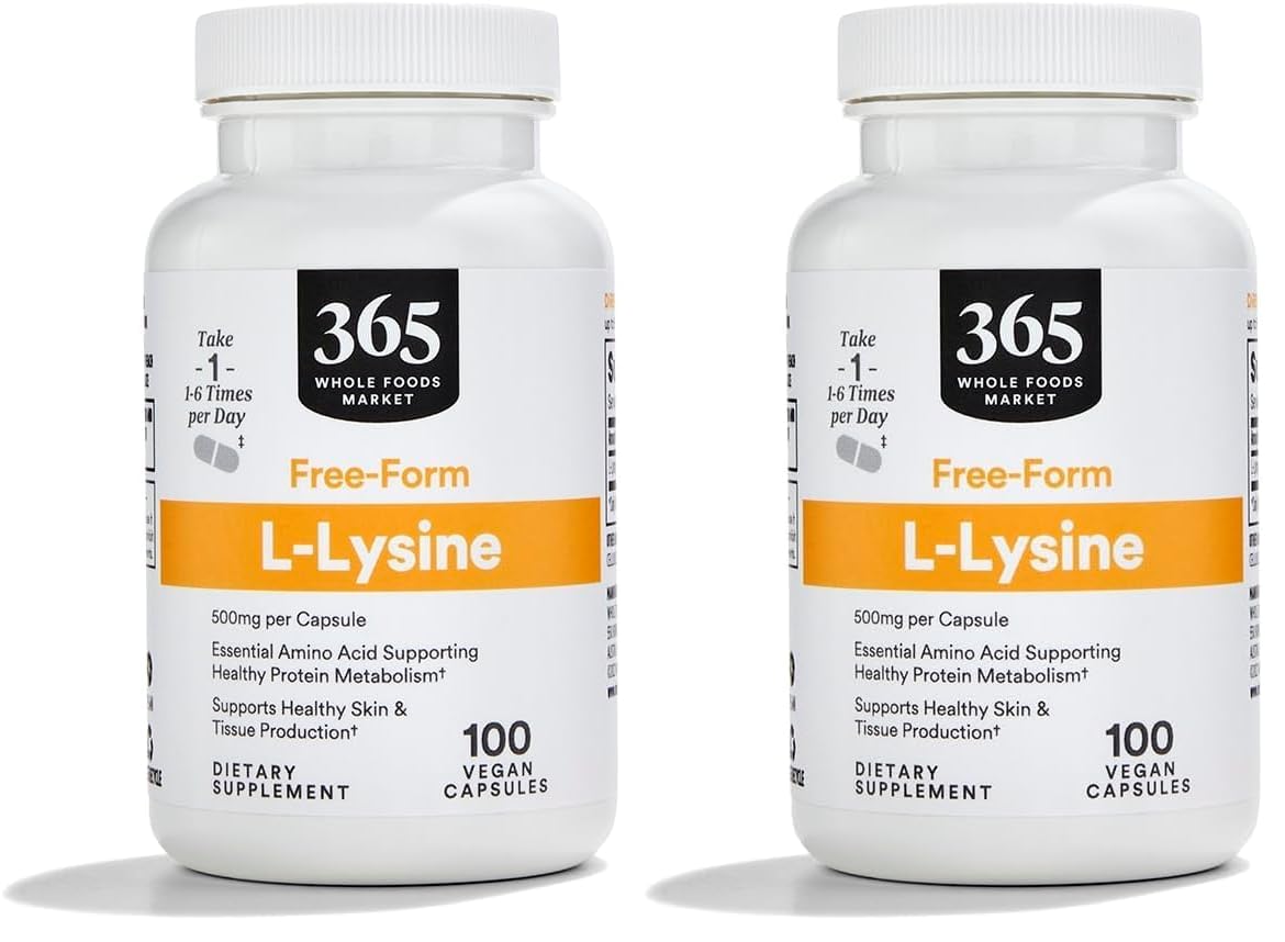 365 By Whole Foods Market, L Lysine 500 Mg Vegetable Capsules, 100 Count (Pack of 2)