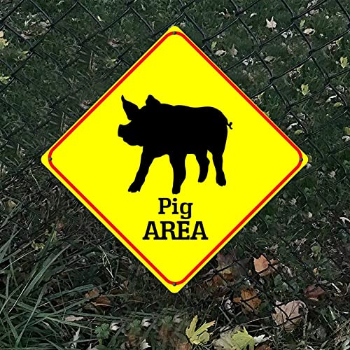 Panneau mural en métal cochon rétro jaune losange 38cm