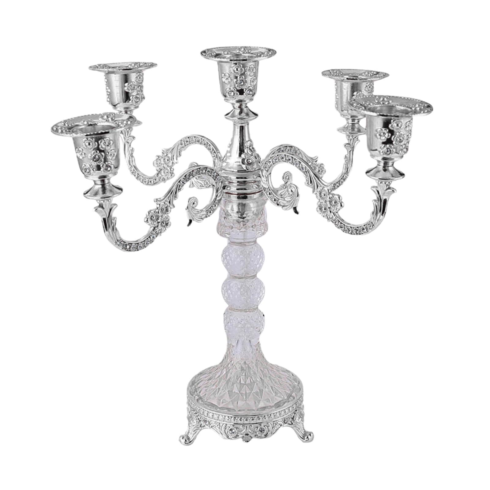 Candelabro cónico de Cinco Brazos, Ideal para Interiores como Bodas y cenas, Plata, Individual
