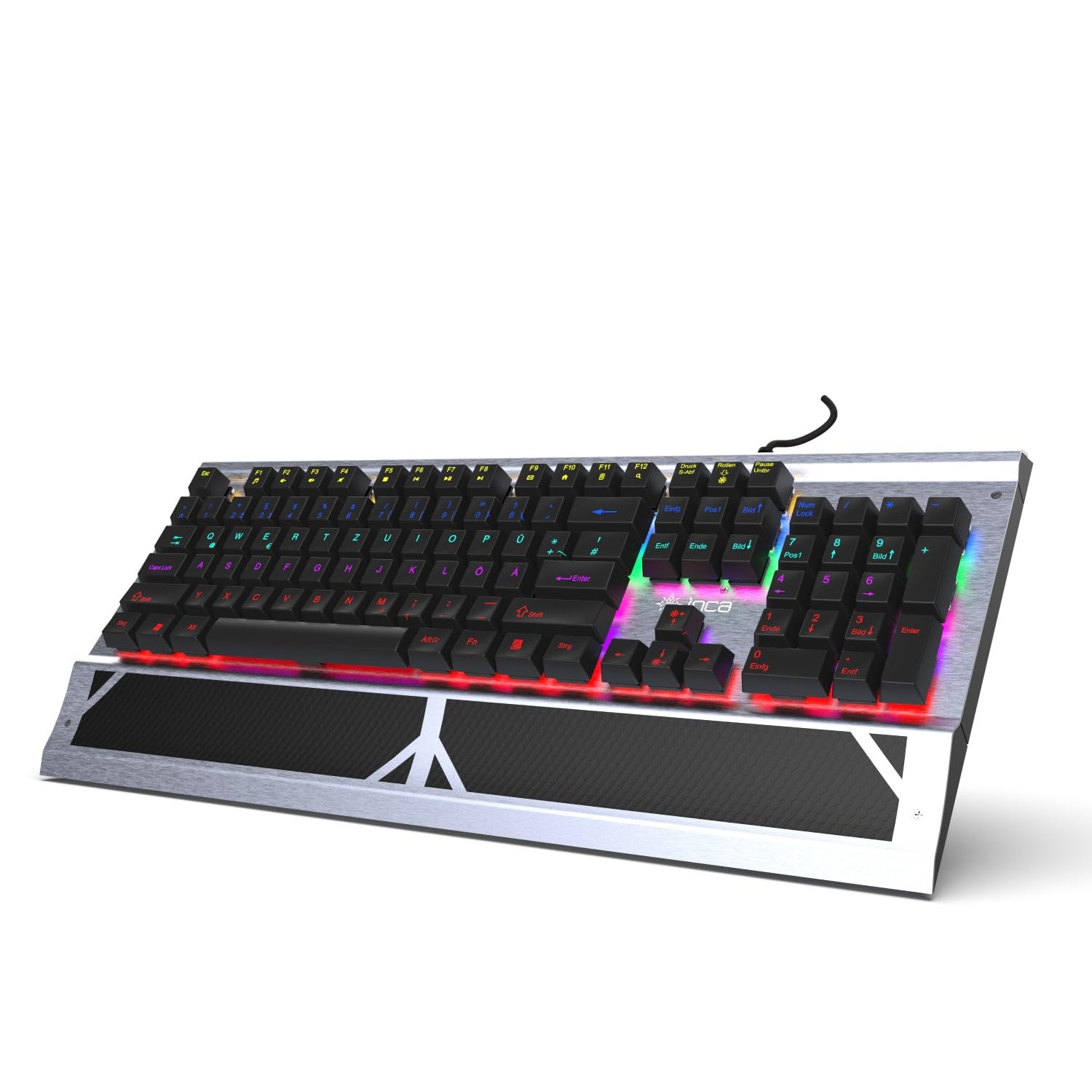 Inca IKG-444 Ophira RGB Clavier de Jeu mécanique 104 Touches Anti-ghosting Boîtier en Aluminium USB QWERTZ avec extracteur de Touches et kit de Nettoyage Compatible avec Windows, Mac, Linux