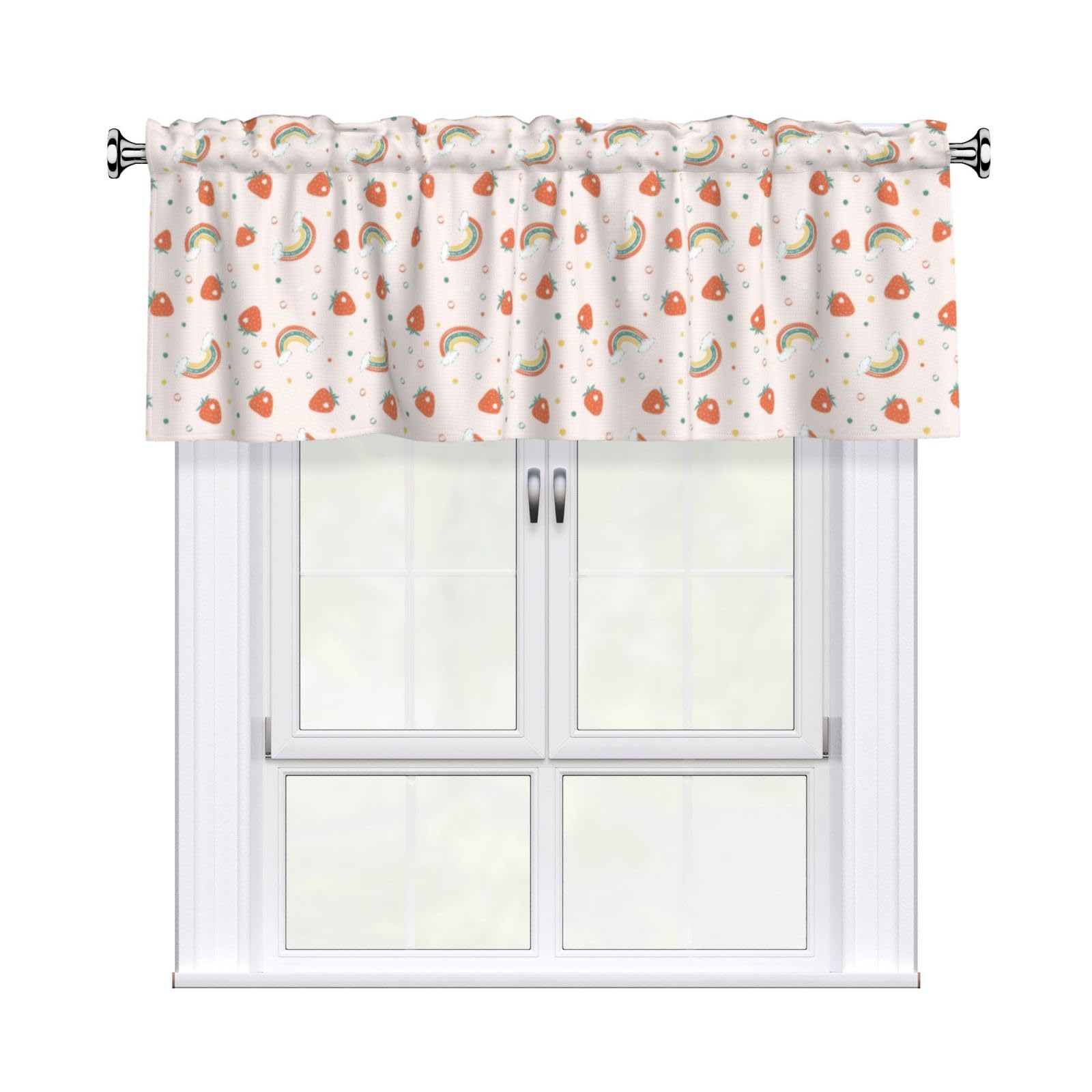 Noble Ren Cute Strawberry Rainbow Short Curtain Valance 54x18in For Kitchen Bathroom Cafe Living Room Decoration