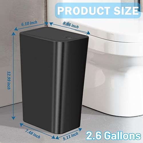 Miniatura 3 de RTWDKFQ Paquete de 3 cubos de basura pequeños para baño con tapa, papelera delgada de 10 litros2.6 galones con tapa desplegable para dormitorio,