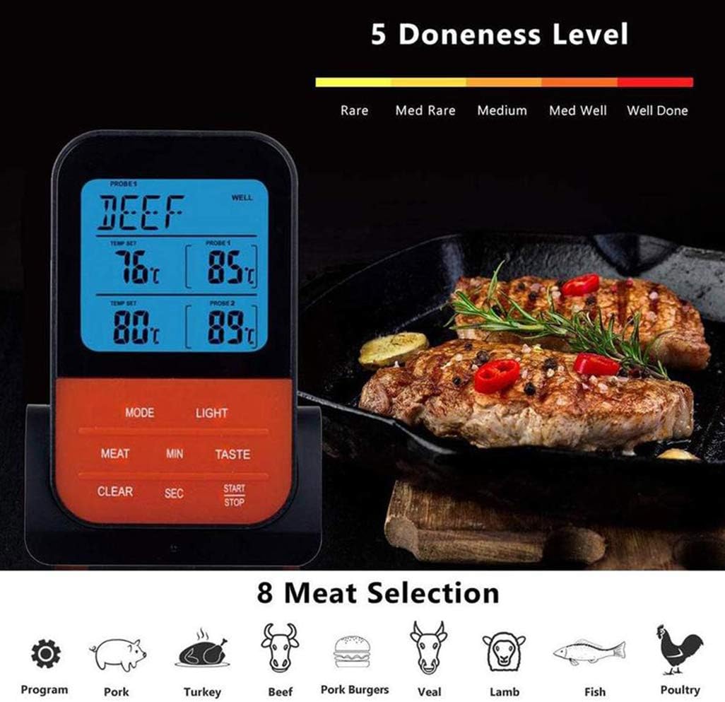 review Meichoon Meat Thermometers & Timers,Double Probe Electronic Waterproof Meat Thermometer,Household Kitchen Food Digital Backlight Wireless Remote Cooking Thermometer,Oven Grilling Barbecue Tool