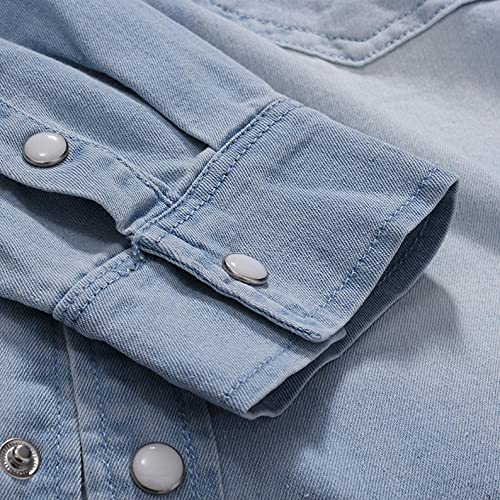Denim Shirt for Men Classic Slim Fit Long Sleeve Button Up Snap Work Shirts Casual Western Cowboy Jean Jackets - Image 6