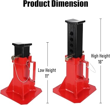 Pipe Jack Stands,Adjustable Height 11-18 Inch,12 T Capacity,Heavy Duty Carbon Steel Construction,Steel Jack Stands with Anti Slip Rubber Handle,Triangular Base,Locking Washer 1 Pairs