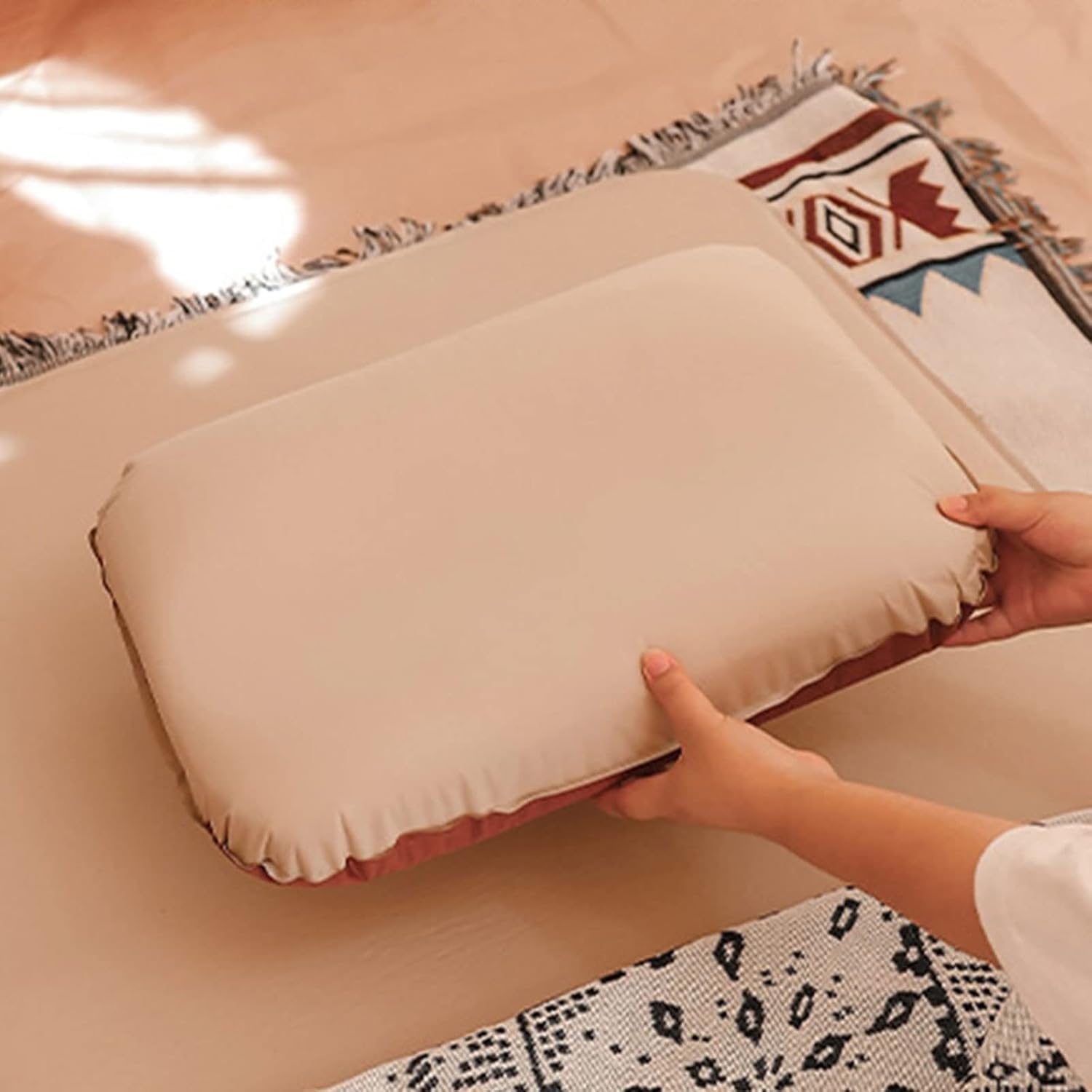 Oreiller Portable Gonflable Automatique Oreillers d'air Éponge Coussin De Sommeil Confortable Camping Voyage Randonnée Appuie-tête