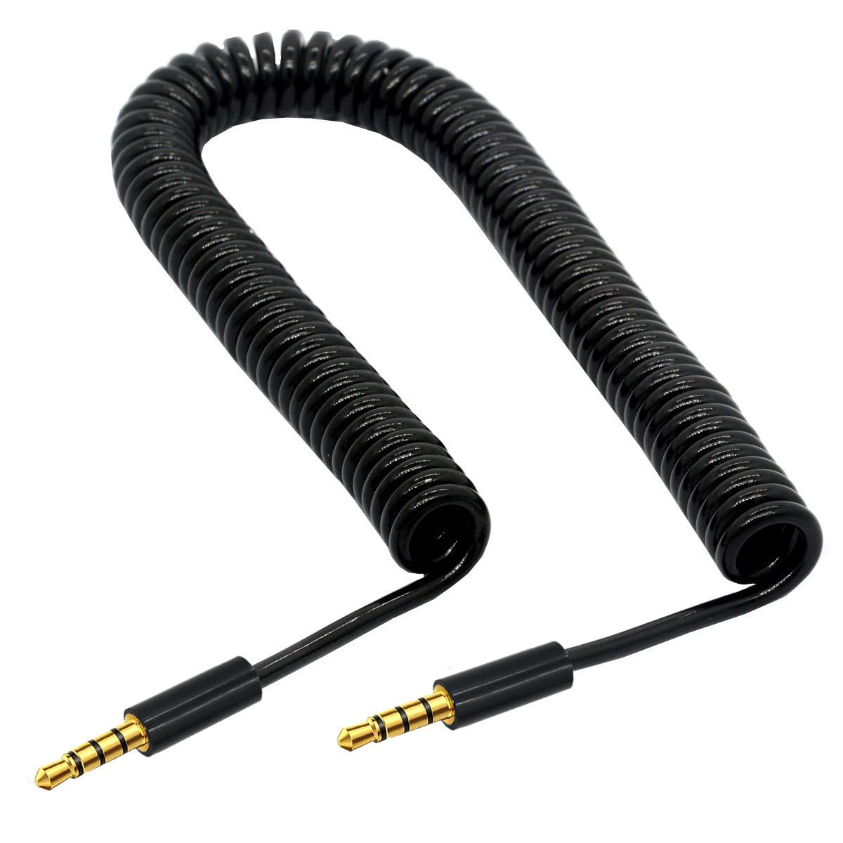 jasavdio Coiled 3.5mm Audio Cable 2.5M,Coiled Stereo Audio Cable 3.5mm Male to Male Jack 4 Pole TRRS Extension Aux Audio Coiled Spiral Cable