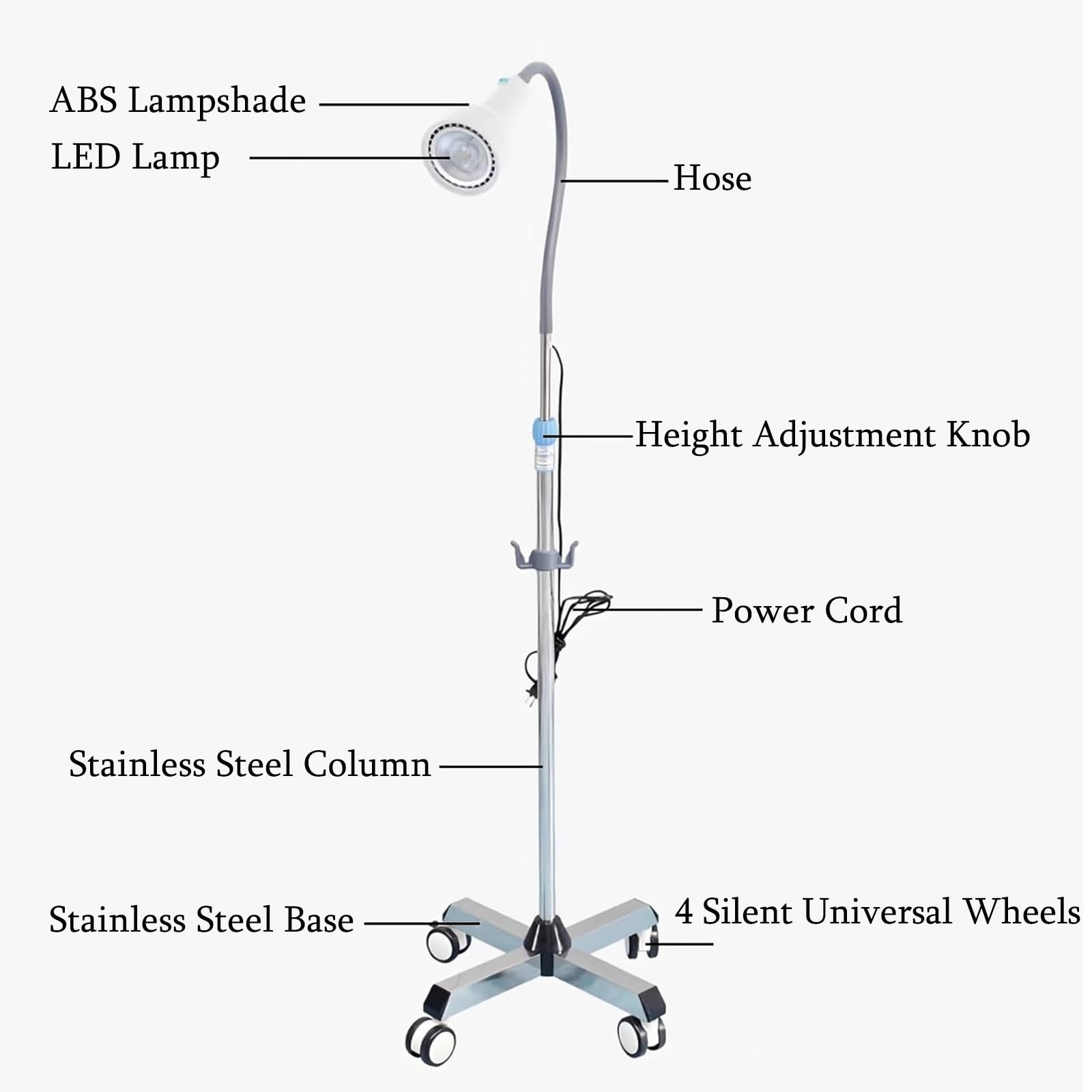 Lampada Per Visita Medica, Lampada Per Visita Chirurgica A Led, Lampada Per Visita Ginecologica Con Supporto Da Pavimento, Base Ponderata, Altezza Regolabile, Adatta Per Ambulatori