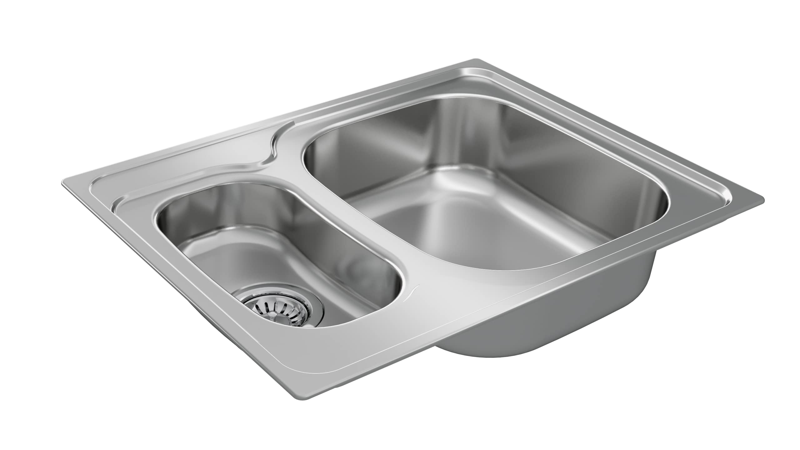TEKA Fregadero Encastrado 1½ Cubetas Acero Inoxidable, Profundidad 160mm y 100mm, Reversible, Desagüe Manual con Canasta 3½" y Sifón, Para Mueble de 60cm, Universe 60 T-XP 1½C