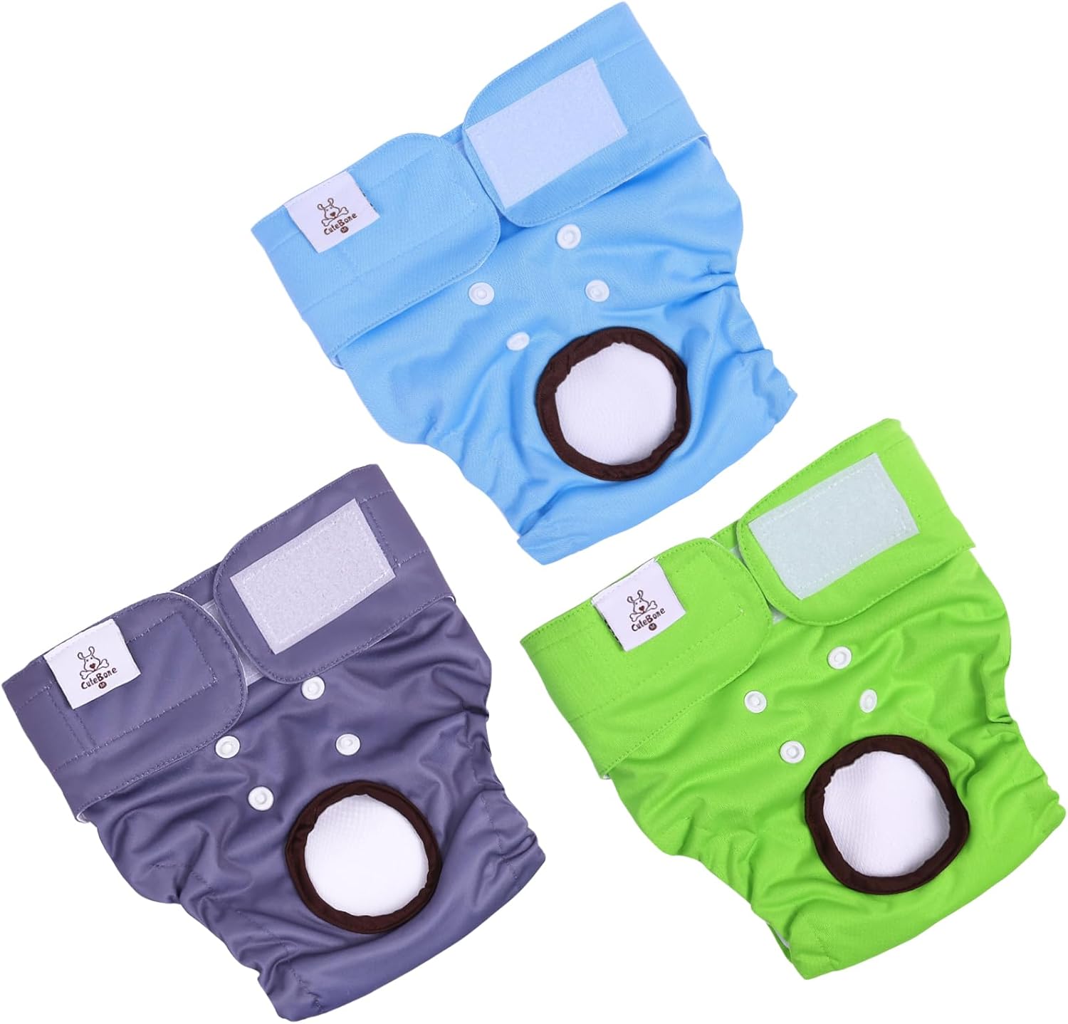 CuteBone Reusable Dog Diapers Female Small Medium Large 3 Pack Washable Doggie Diapers Puppy Period Pants for Doggy Heat Cycle Peeing D67M Smoked gray&green&blue Medium