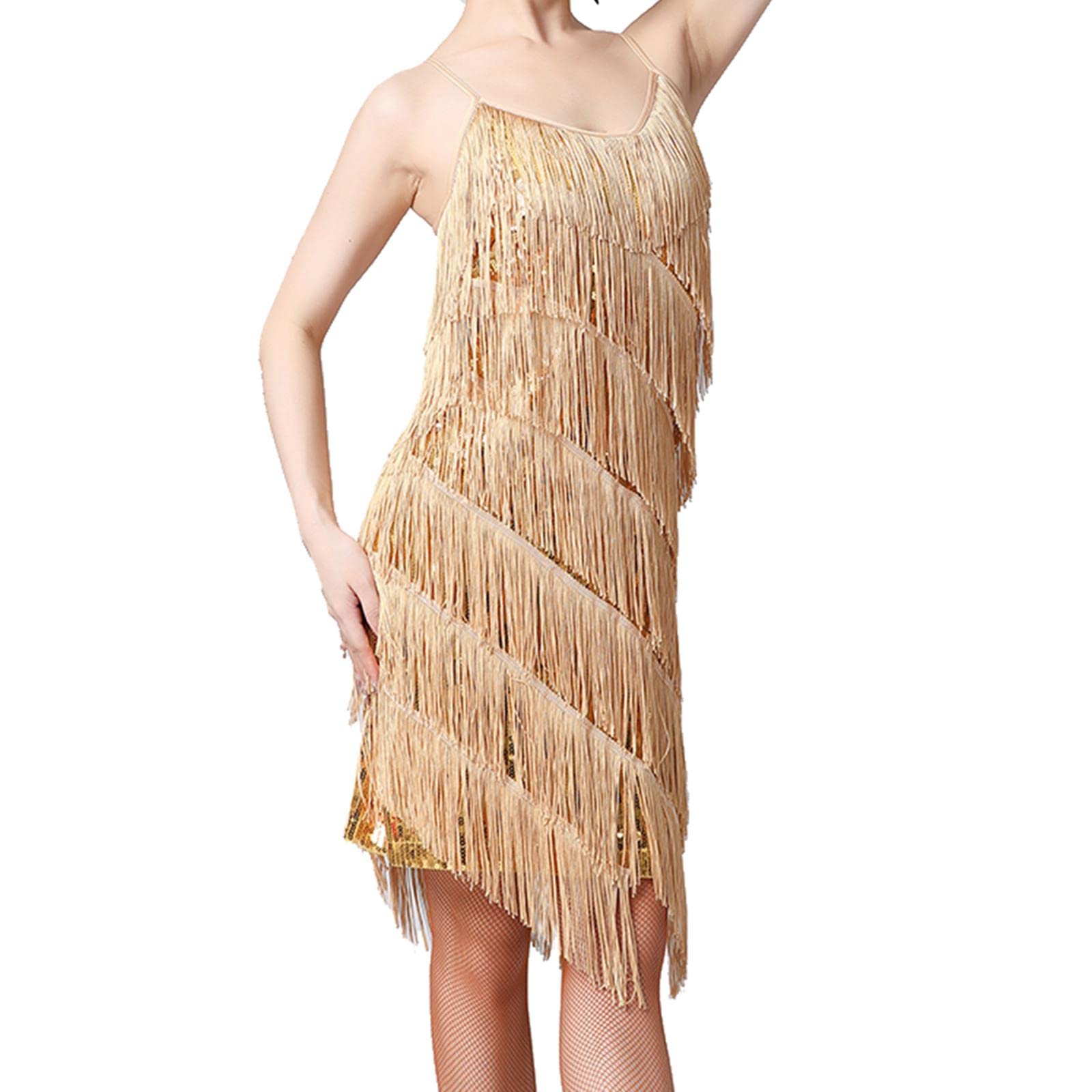 Kleid für Damen, Lateinamerikanisches Tanzkleid Im Stil Der 1920er Jahre, Tanzbekleidung mit Fransen Und Quasten, Perfekt für Club, Party Und, l