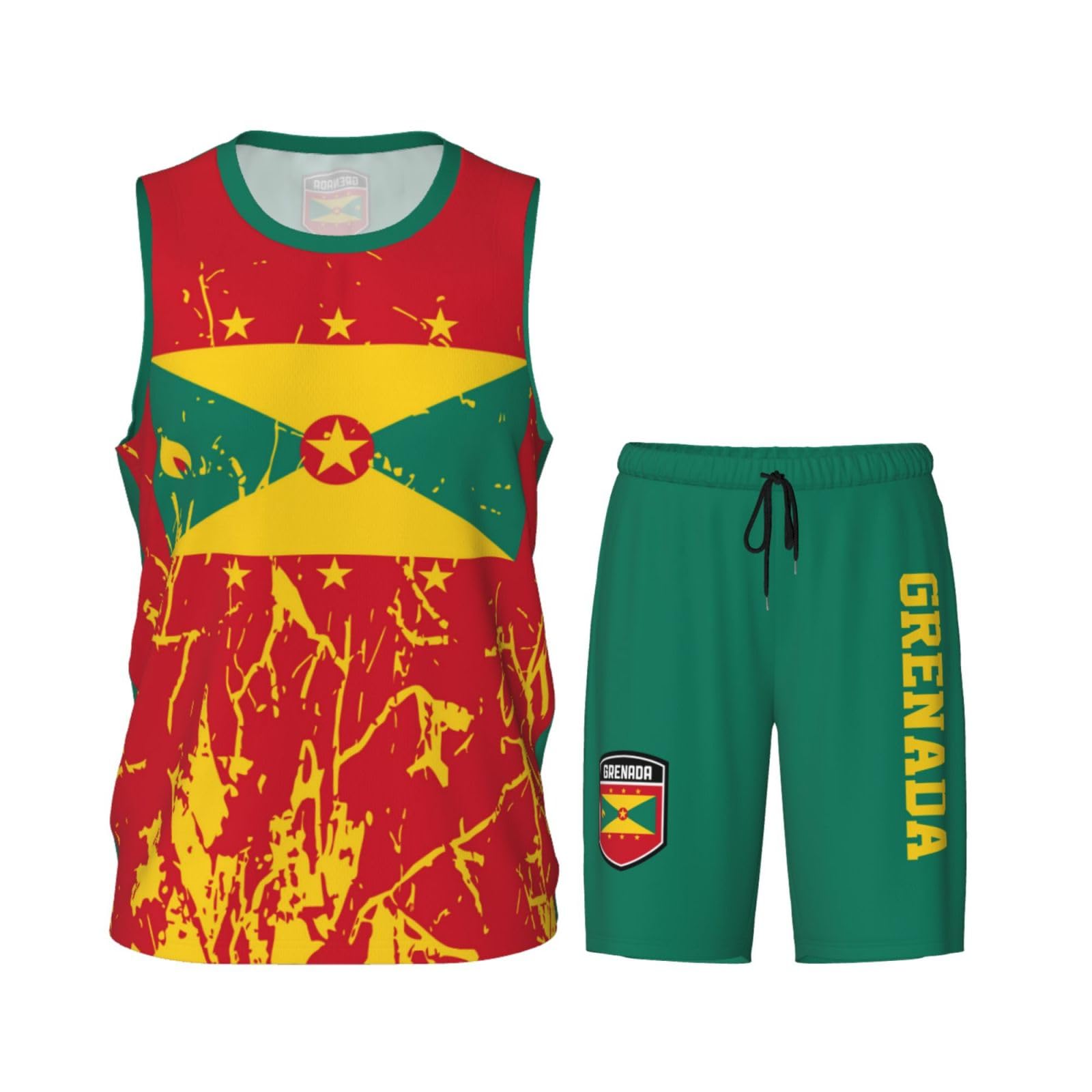 Grenada Flag Grain (3) Basketball Jersey Uniform Suit for Men Women Adults Training Athletic Set