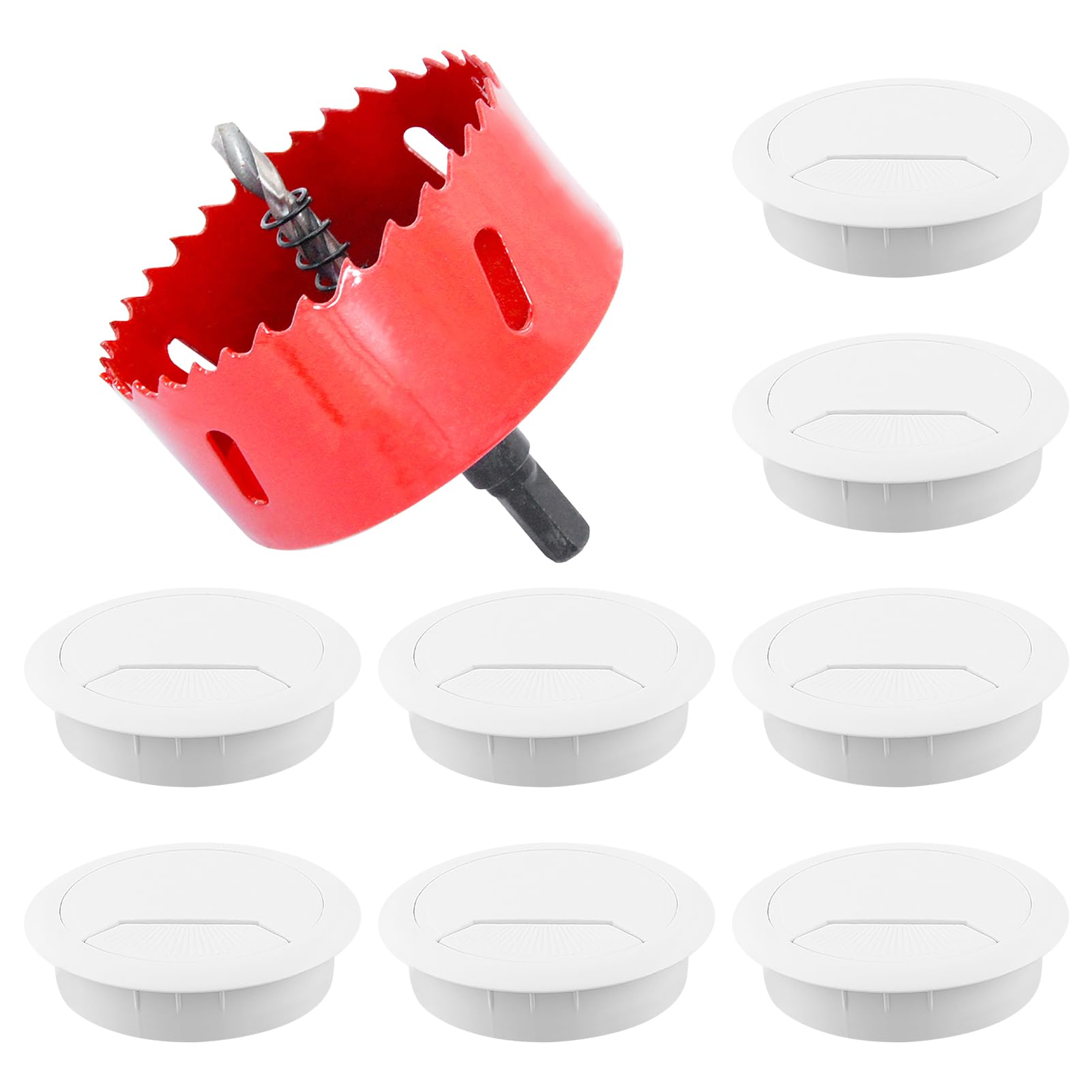 8 Pack Desk Grommet with Hole Saw, 60mm(2.4inch) Desk Cable Grommet, Desk Cable Hole Cover, Cable Grommet, Desk Hole Cover Office Grommets (White)