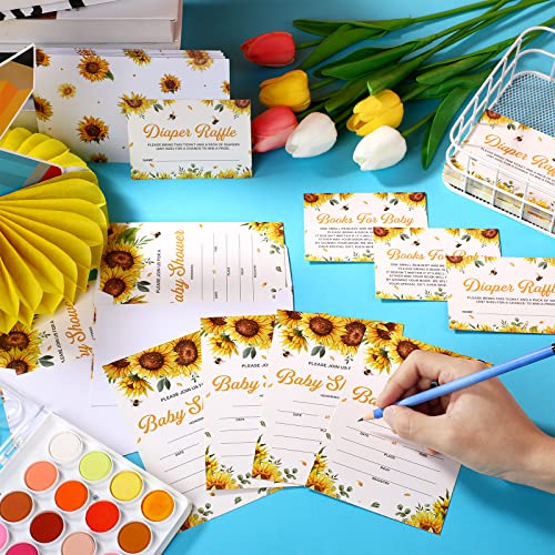Clabby Set Of 25 Sunflower Baby Shower Invitations Including Sunflower Invites Cards Diaper Raffles Tickets Book Request Cards With Envelopes For Baby Girls Boys Party Supplies #TOP3