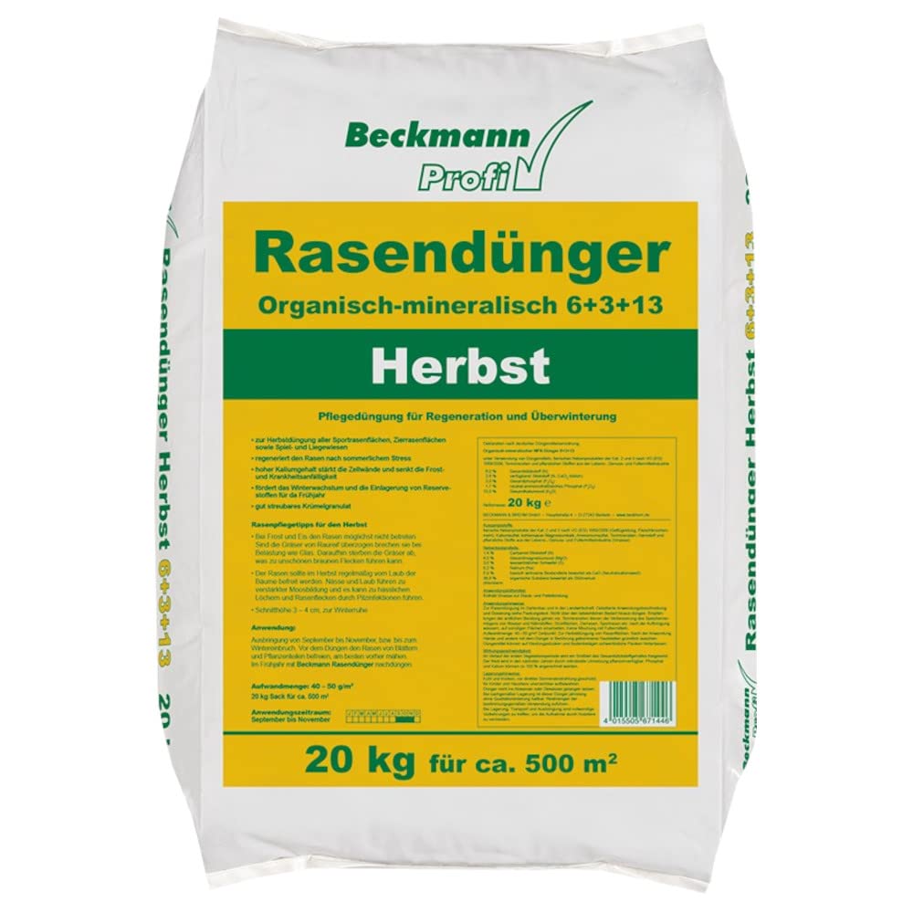 Beckmann Profi Rasendünger Herbst 6+3+13 20 Kg Sack Herbstrasendünger, Rasenpflege