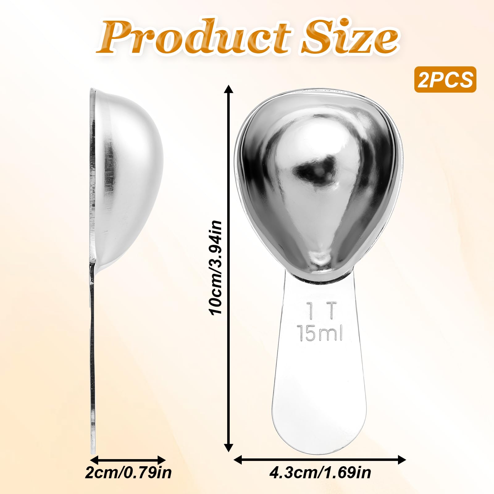 Coffee Scoop with Short Handle - 1 Tablespoon (1 Tbsp | 15ml | 1/16 Cup | 15 CC | 1/2 Oz) 2 Pack Stainless Steel Tablespoon Measure Spoon for Coffee Milk Brewing Baking Measure Bean in Canister