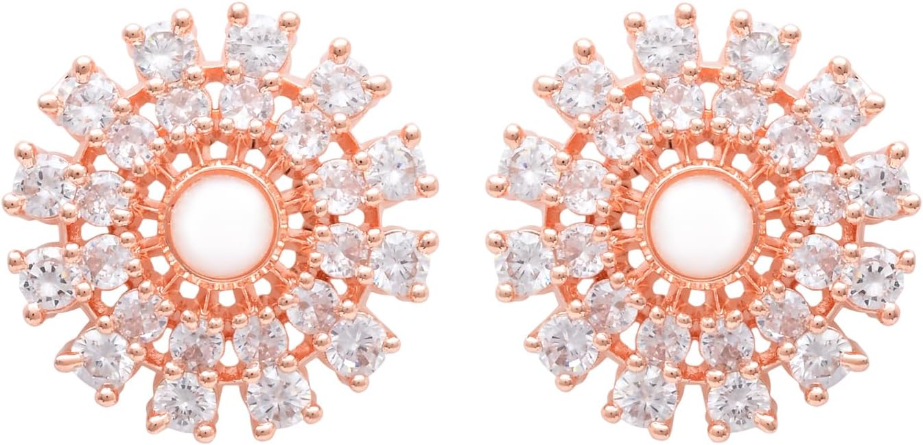 I Jewels Rose Gold Plated Cubic Zirconia CZ and Diamond Fashionable Look Stud Earrings For Women (E3274RG)