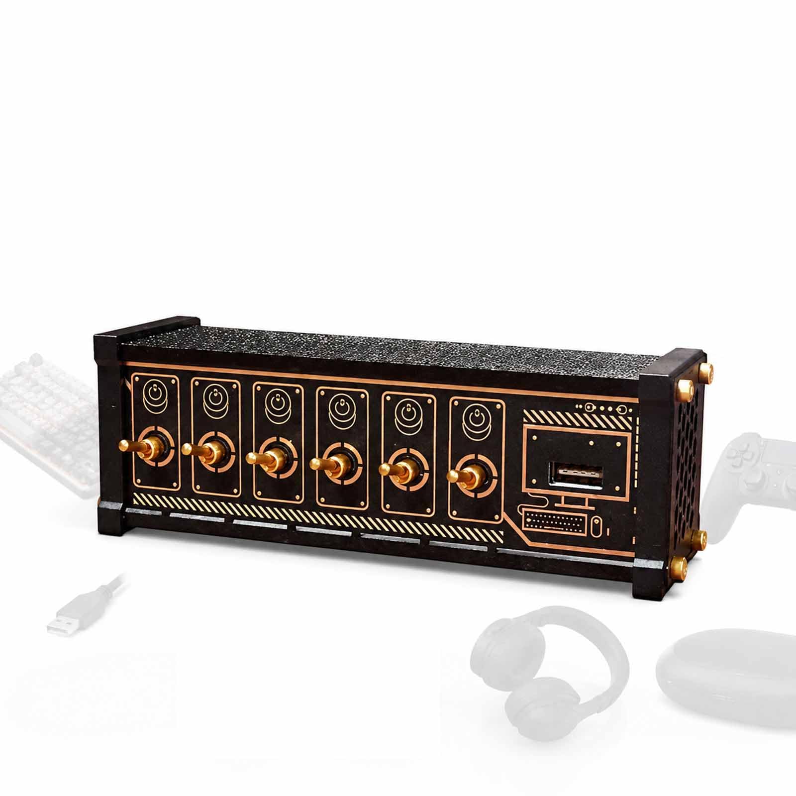 MObyat 6 Ports Usb C Switcher, Cyberpunk Usb Docking Station With 6 Port Usb Docking Station, 9 Usb Convenient Input Ports, Button Switch, Data Transmission, For Tablets, And Gadgets
