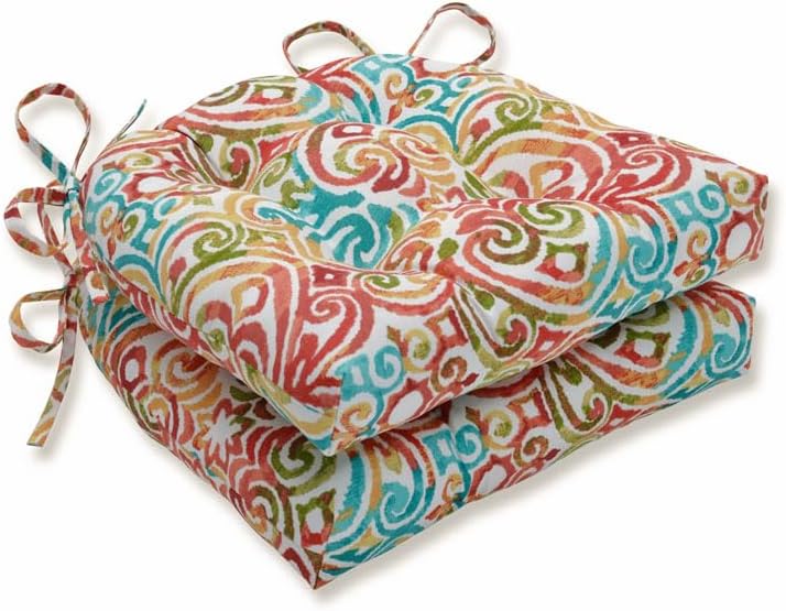 Pillow Perfect Corinthian Dapple Outdoor/Indoor Chair Pads Cushions, 15.5x16 Inch Blue 2-Pack - UV Fade-Resistant, Made in USA