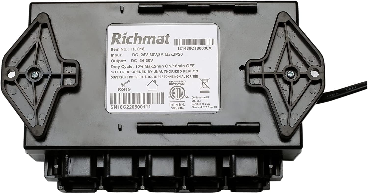 Underside of HJC18 Control Box with specifications label