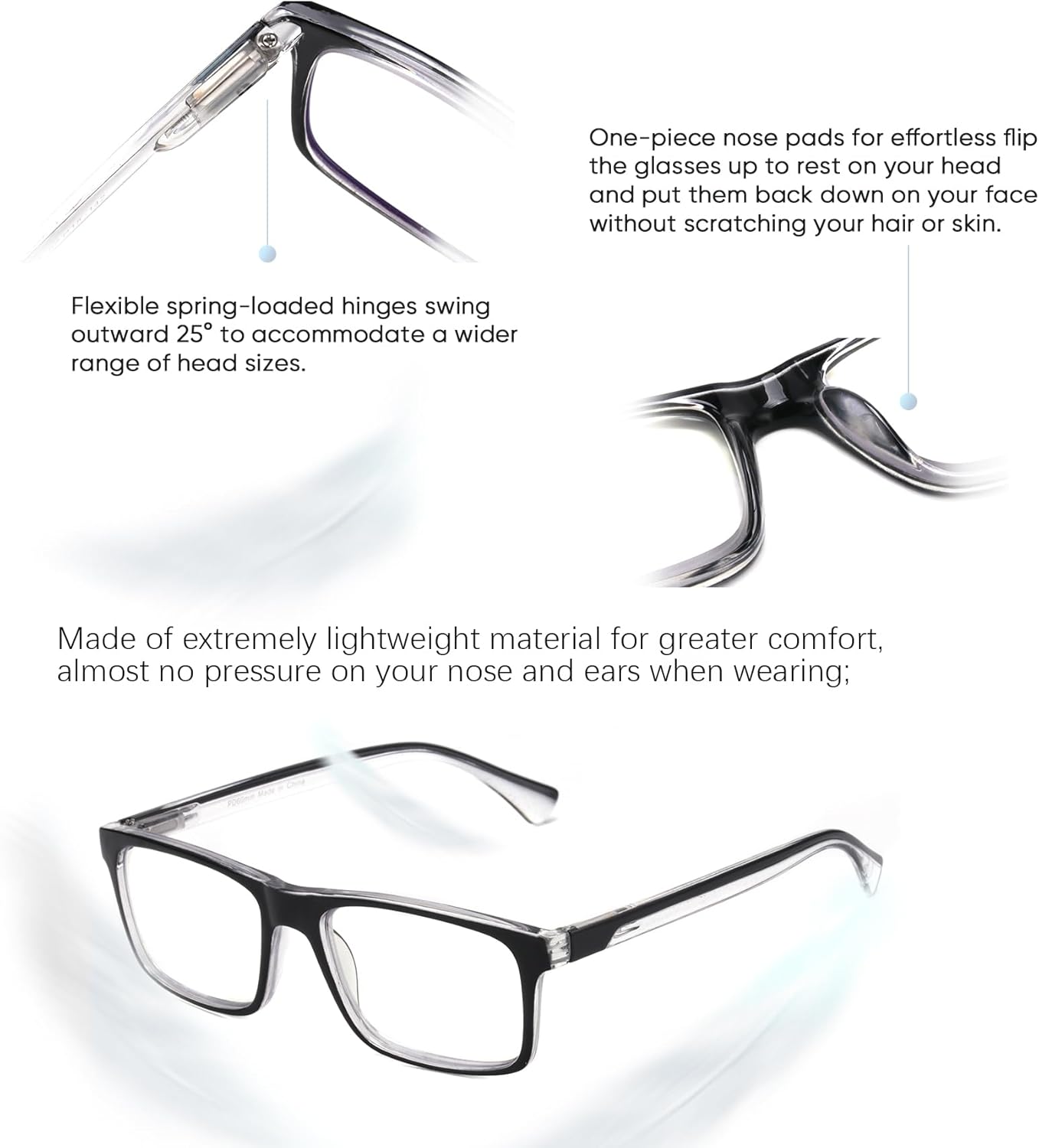 Missfive 2-Pack Mens Light Multifocus Progressive Reading Glasses Blue Light Blocking, Multifocal Spring Hinge No-Line Quality Trifocal Readers Comfort Eyeglasses (Workspace For Near Range, 2.5x) - Image 5