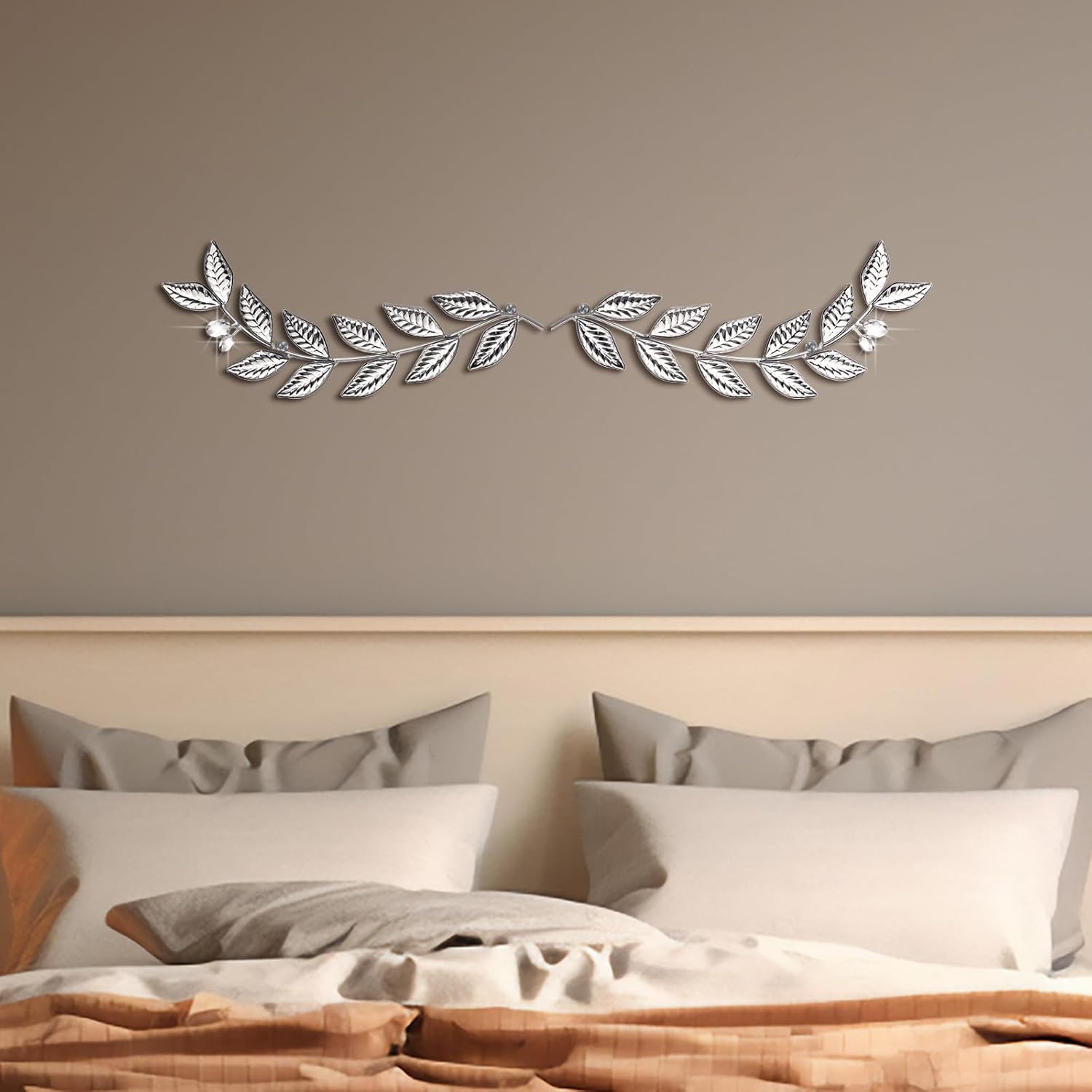 Knitgrip 2 Pcs Silver Metal Leaf Wall Decor Modern Minimalist Leaf Wall Art Bling Home Decoration Classic Hanging Tree Branch Wall Sculptures for Home Living Room Bedroom Bathroom