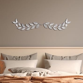 Knitgrip 2 Pcs Silver Metal Leaf Wall Decor Modern Minimalist Leaf Wall Art Bling Home Decoration Classic Hanging Tree Branch Wall Sculptures for Home Living Room Bedroom Bathroom