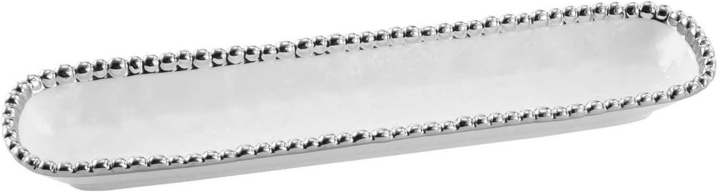 Porcelain Cracker Cheese and Charcuterie Tray (White and Silver)