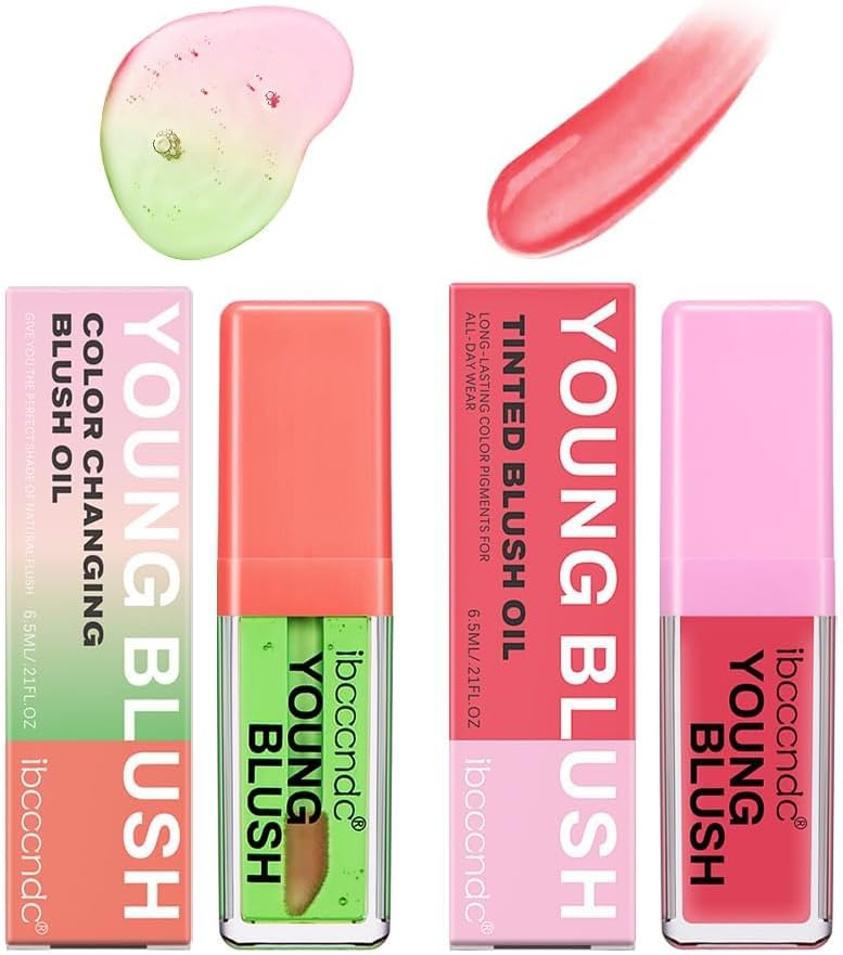 SWEIColor Changing Blush Oil | Liquid Blush for Cheeks | Natural Flush Finish Temperature Color Changing Waterproof Blusher for Cheeks | Long-Wearing Moisturizing Blush (Green, Pink)