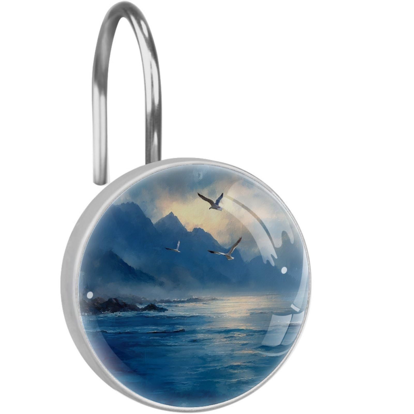 VAPOKF Decorative Shower Curtain Hook, Ocean Seagull Rustproof Stainless Steel Shower Curtain Hook for Bathroom, Shower Curtain Hangers for Shower Rod