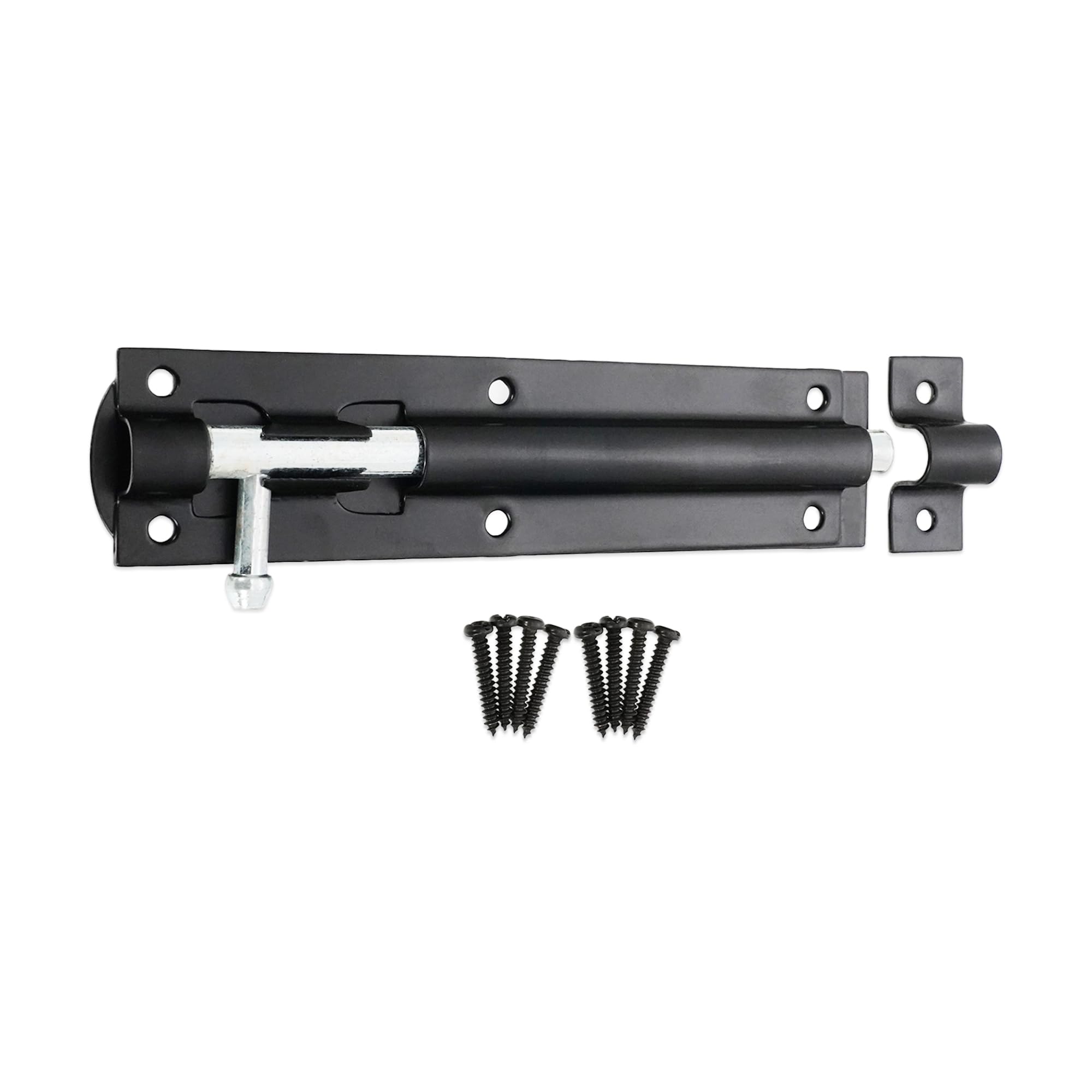 Garden Gate Shed Door Straight/Necked Tower Barrel Bolt Catch Black 4" 6" 8" (Straight Tower Bolt, 152mm 6" Inch)