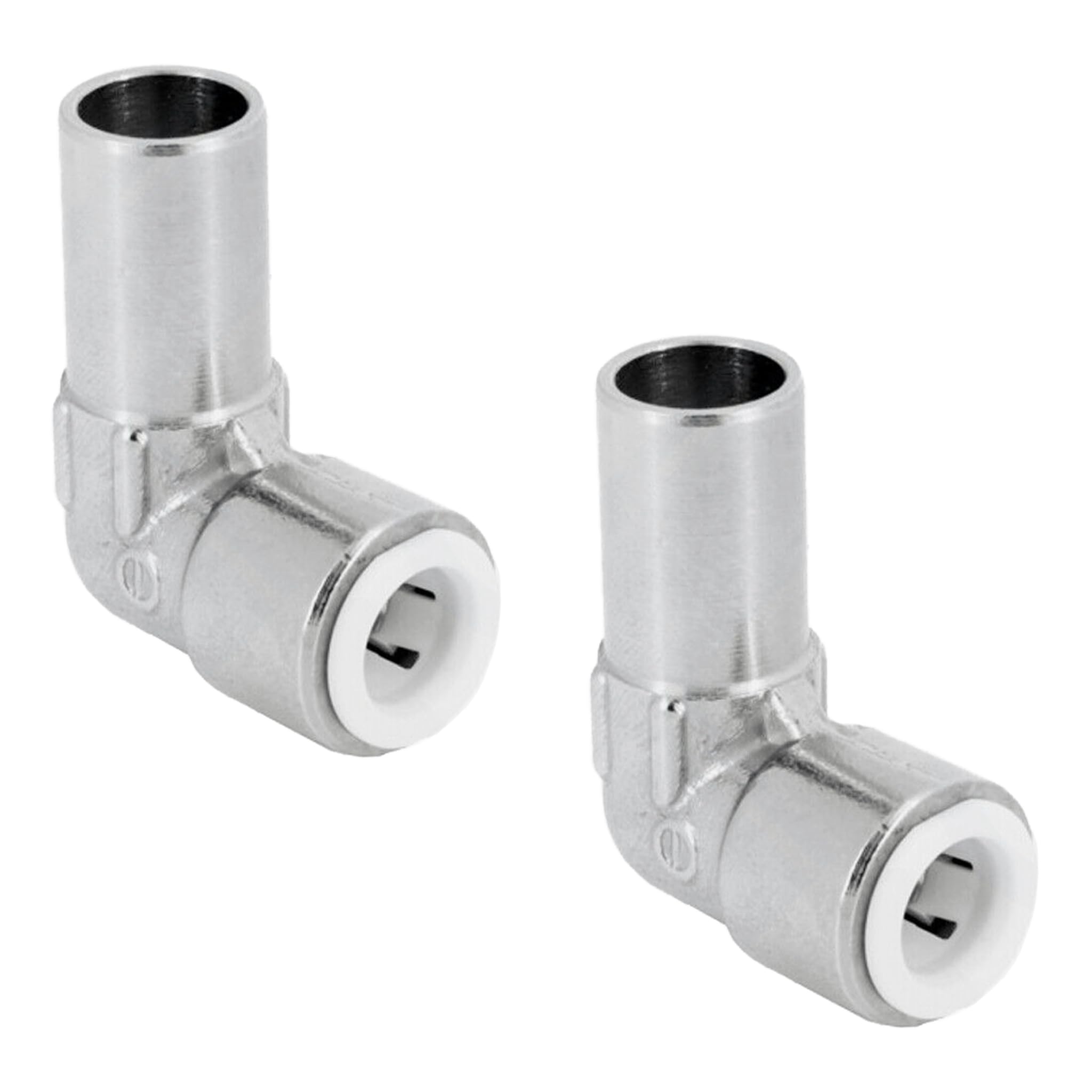 Pipestation Radiator Valve Pipe Reducer 15mm to 10mm Reducing 90° Elbow – 2 Pack | Pushfit Chrome Radiator Valves 90 Degree Elbow | Corner Radiator Valves 90° Elbow for Radiator & Towel Rail Valves