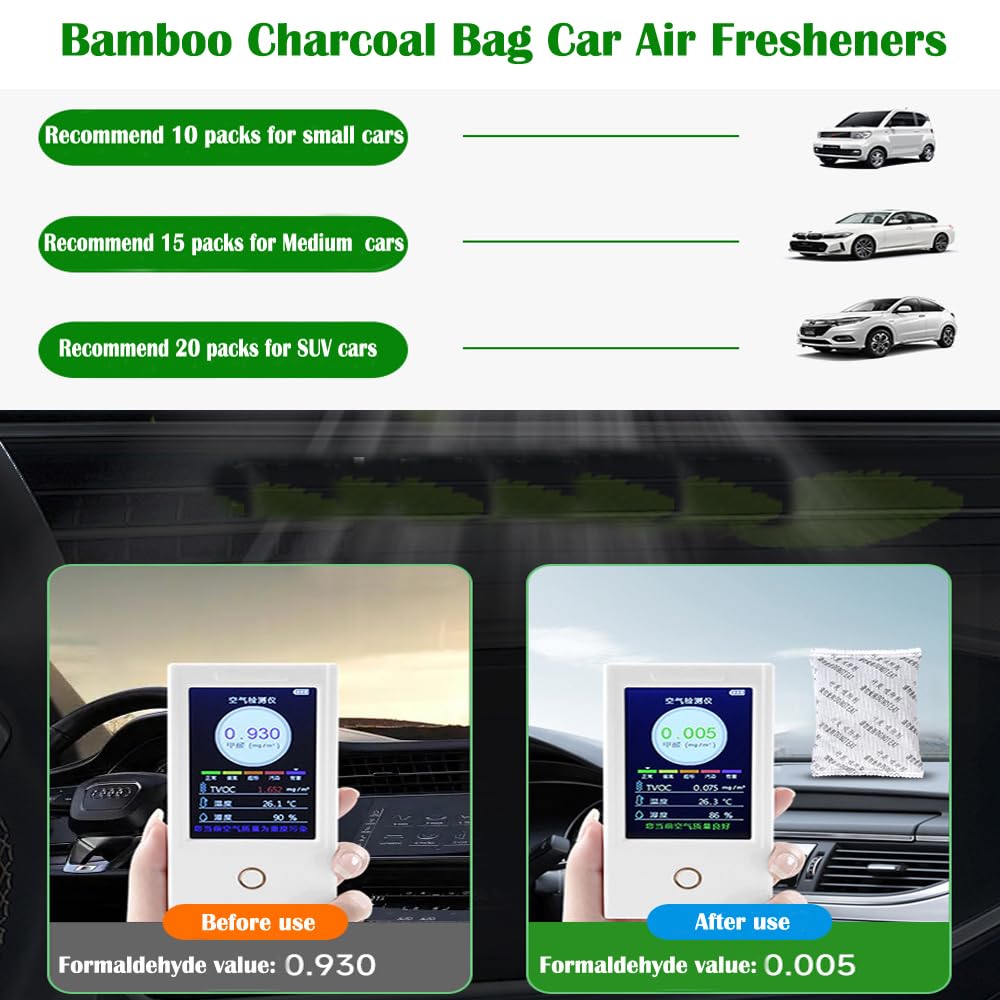 Paquete de 30 bolsas purificadoras de olores de carbón de bambú activado para el hogar o los autos; ambientador de coche; ambientador natural para el hogar, coche, armario, sótano, mascotas