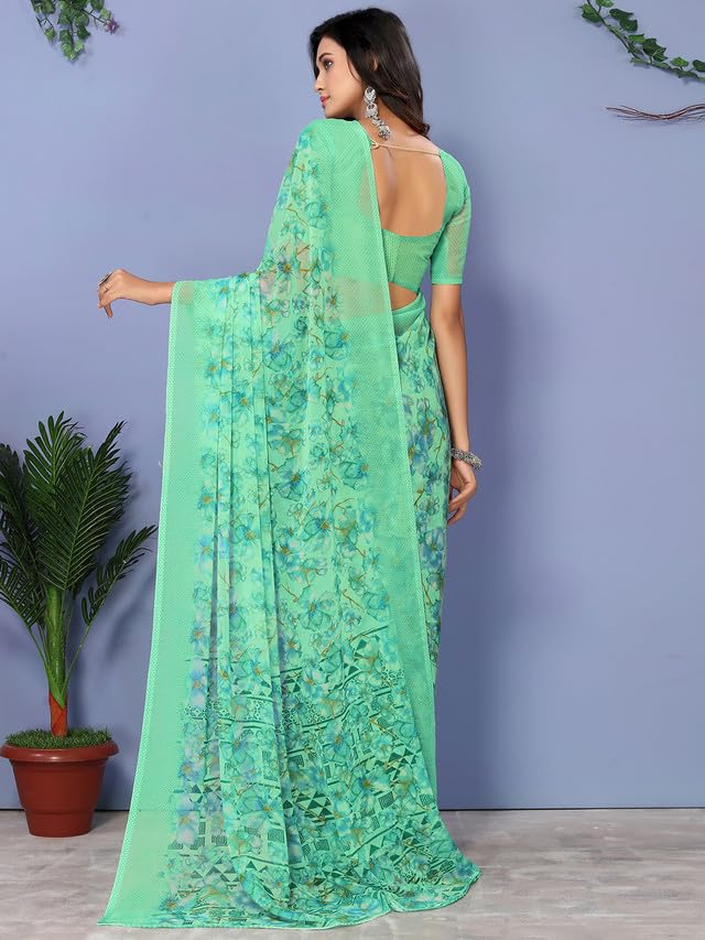 Image of SIRIL Women's Floral Printed Georgette Saree With Unstitched Blouse Piece (3143S824 Turquoise)
