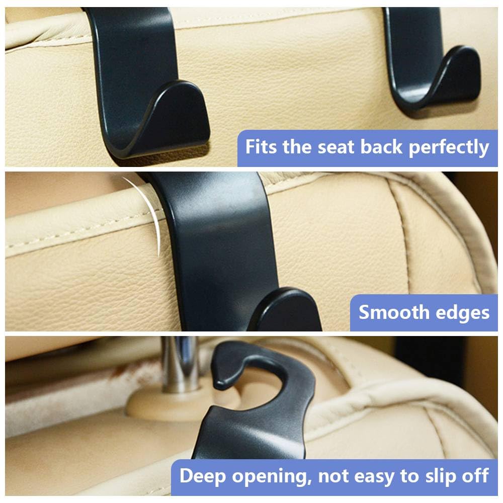 4 Pack Auto Hooks, Car Seat Organiser Hooks, Universal Car Handbag Hooks Strong Back Seat Headrest Hanger for Cloth, Grocery Bags, Backpacks (Black) — view 4