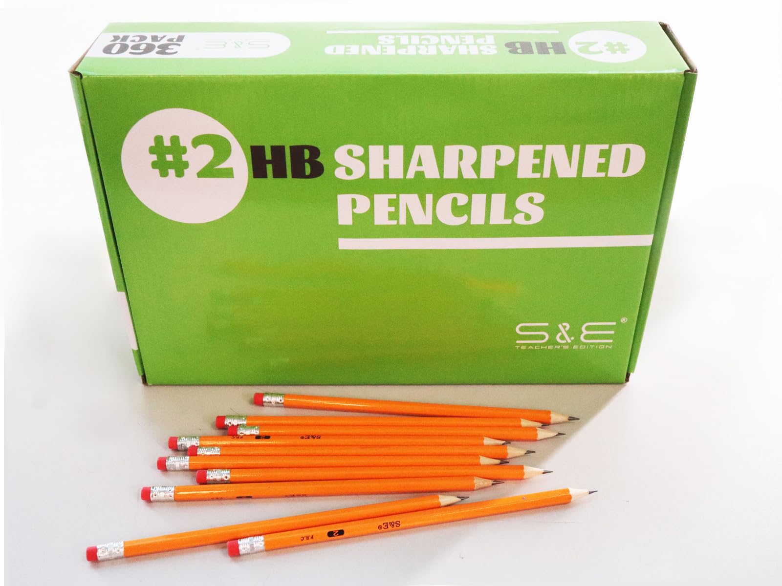 S & E TEACHER'S EDITION 360 lápices preafilados con goma de borrar, lápices n.º 2 HB, golf, aula, pel, 360 unidades/caja