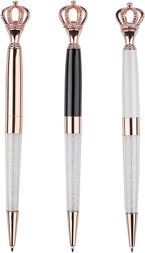 YOUMI Bolígrafo de 3 bolígrafos de metal de cristal de corona, bonito bolígrafo brillante, bolígrafos de cristal personalizados, bolígrafo de