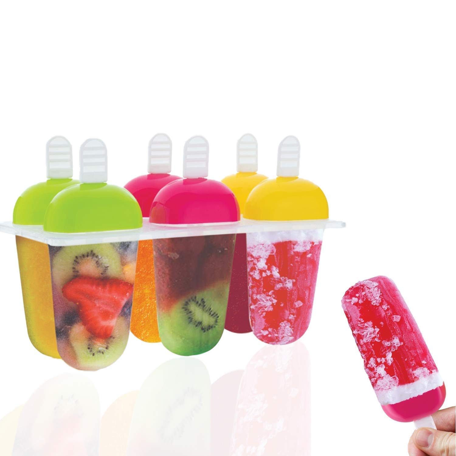 SHREEJIIH Summer Special Ice Candy Maker Tray Plastic Reusable Popsicle Molds Ice Pop Makers Ice Pop Mould Kulfi Maker Mould, Kids Plastic Frozen Ice Cream Mould (Set of 6 pcs)