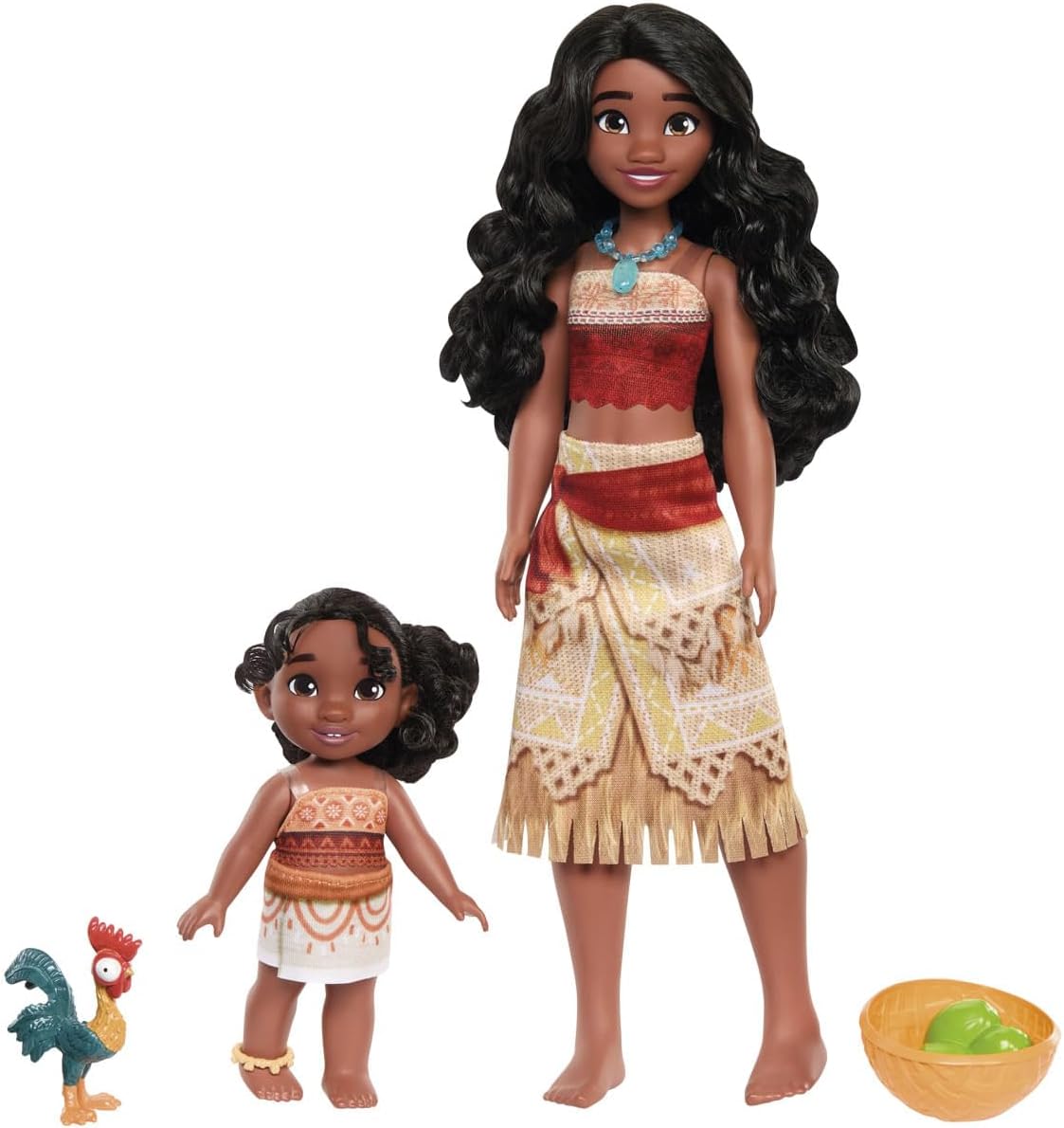 Disney Vaiana 2 Toys, Sisters Set with 2 Fashion Dolls in Famous Look, Pet Heihei, Coconut and Basket Accessories Inspired by the Movie JBT66, [Multicoloured]