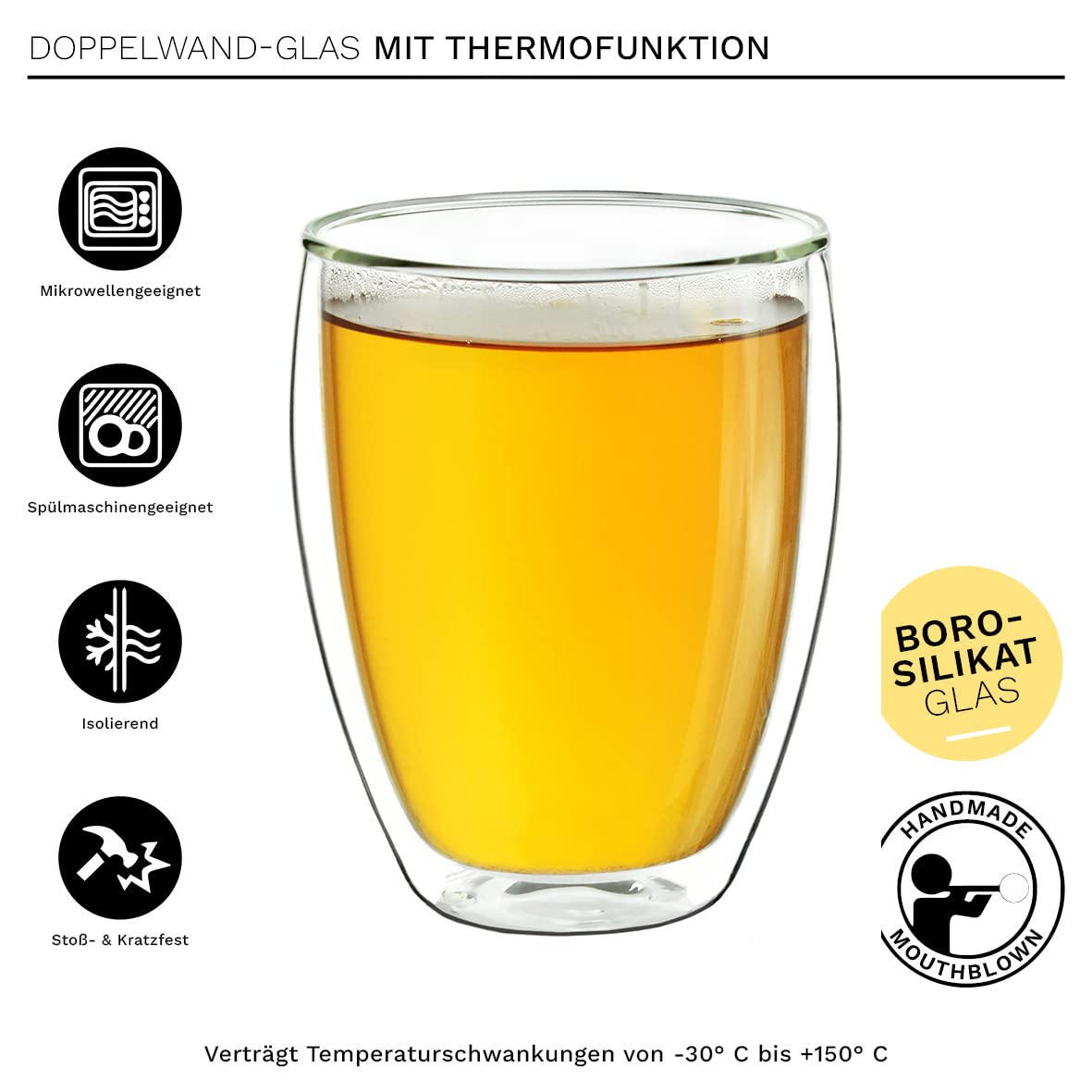 Creano Teeblumen Mix - Geschenkset Erblühtee mit Glaskanne & 2x 250ml Thermogläser - Weißer Tee (in 6 Sorten)