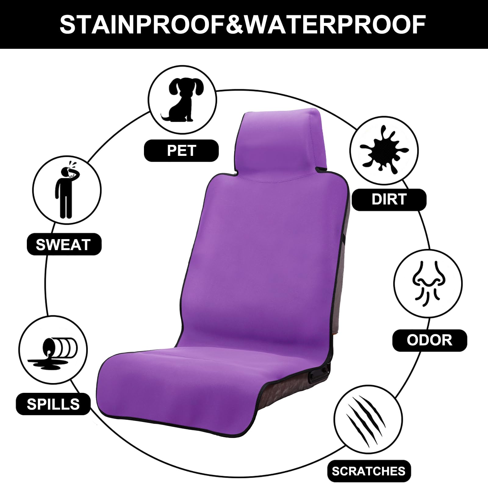INFANZIA Funda de asiento impermeable de alta calidad, 2 piezas, protector de asiento de automóvil mejorado, ajuste universal, 100% lavable, extraíble, antideslizante, ideal para gimnasio, yoga
