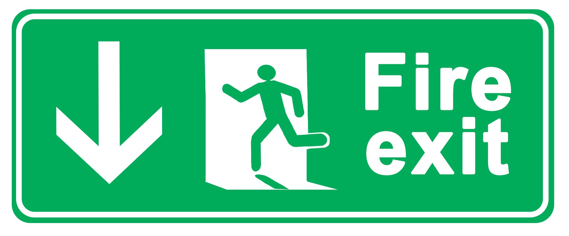 Party Decor Fire Exit Arrow Down - Information Sign Removable Self Adhesive Label - 100Mm X 148Mm - Pack Of 4