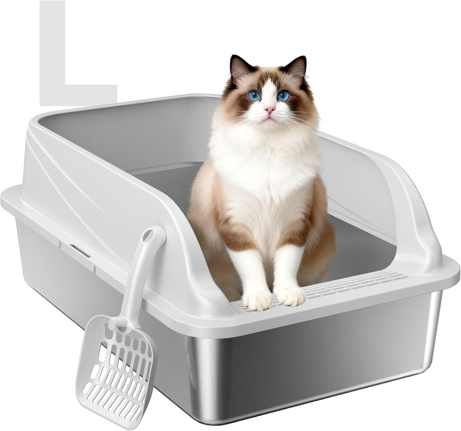 High-Sided Stainless Steel XL Cat Litter Box for Cats