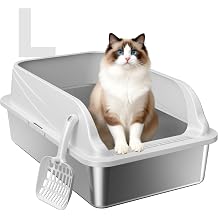 High-Sided Stainless Steel XL Cat Litter Box for Cats